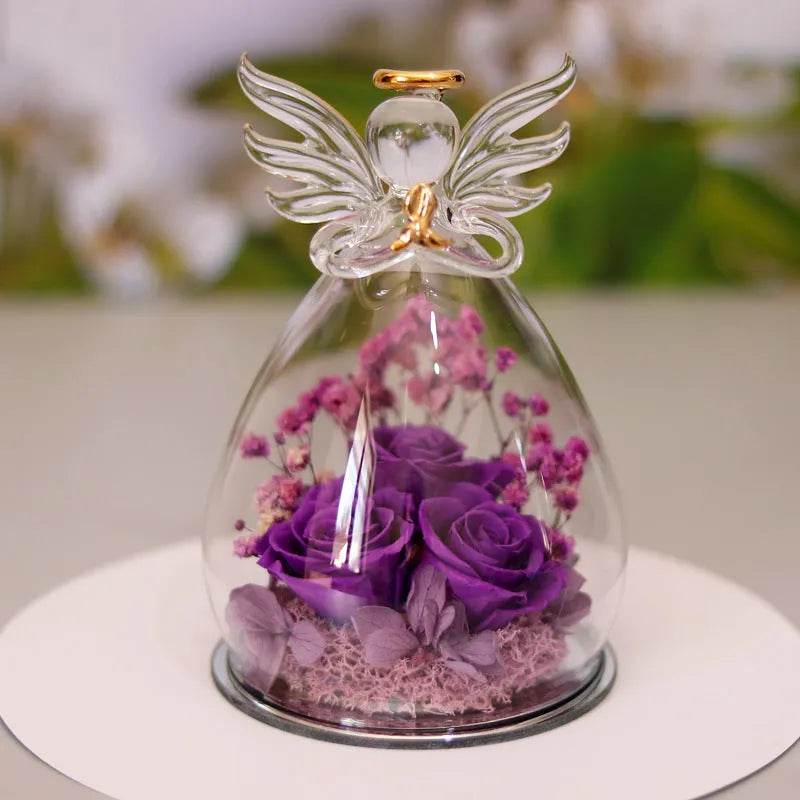 Eternal Flower Gift Box Angel Glass Cover Dried Rose Gift Box For Christmas New Year Valentine's Day Home Decor - EX-STOCK Canada