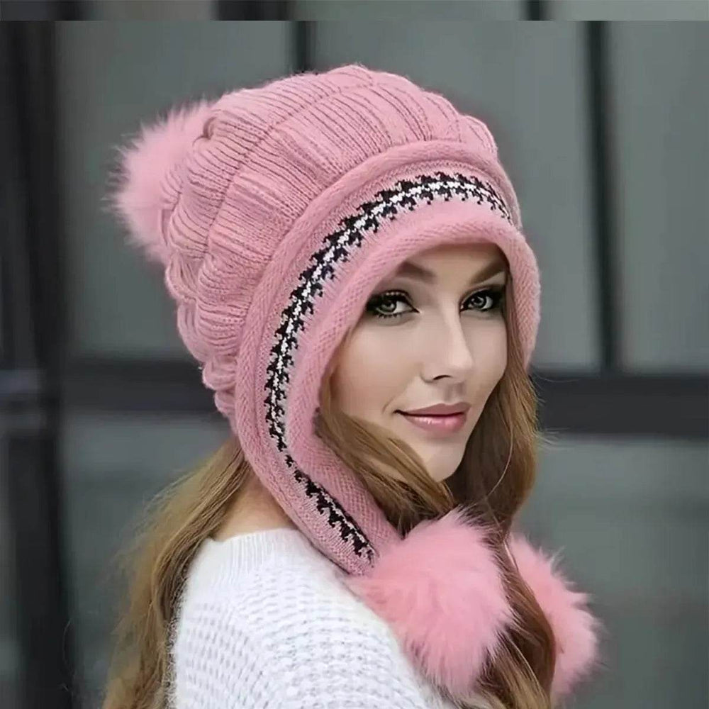 Women Cozy Knit Fleece-Feel Beanie With Ear Flaps Winter Hat Perfect For Skiing & Outdoor Activities - EX-STOCK Canada