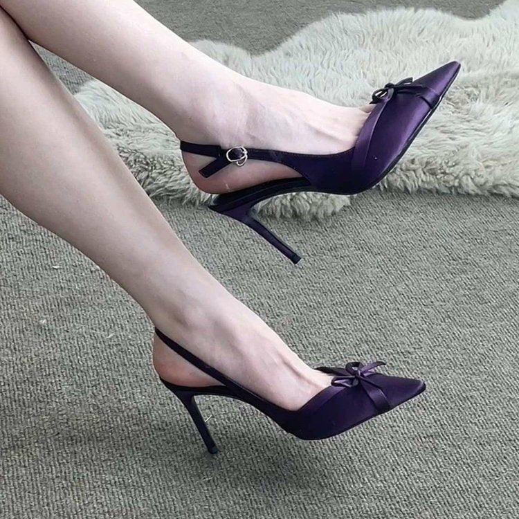 Nouvelle collection printemps-été 2026, sandales à talons aiguilles pour femmes en satin, bout pointu avec nœud