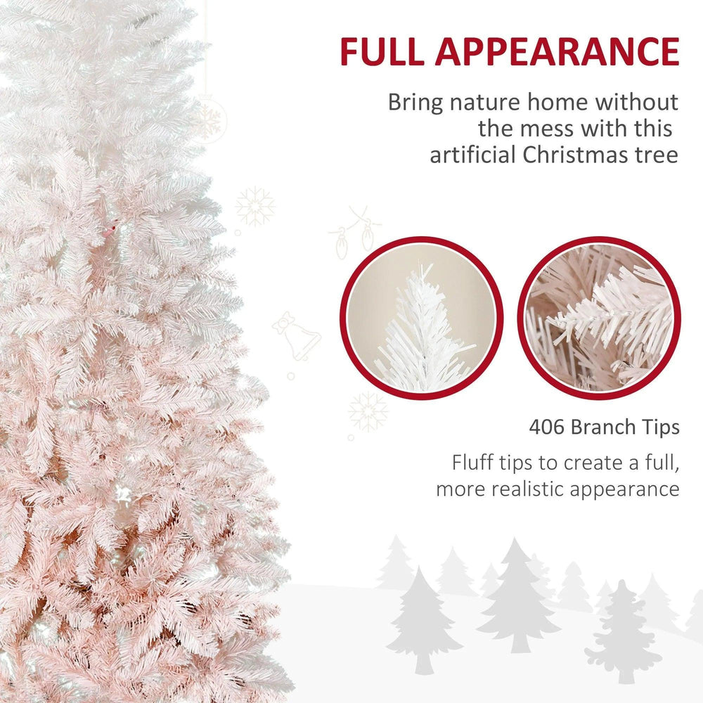 6ft Pencil Artificial Christmas Tree With Pine Realistic Branches, Auto Open, Pink And White EX-STOCK Canada