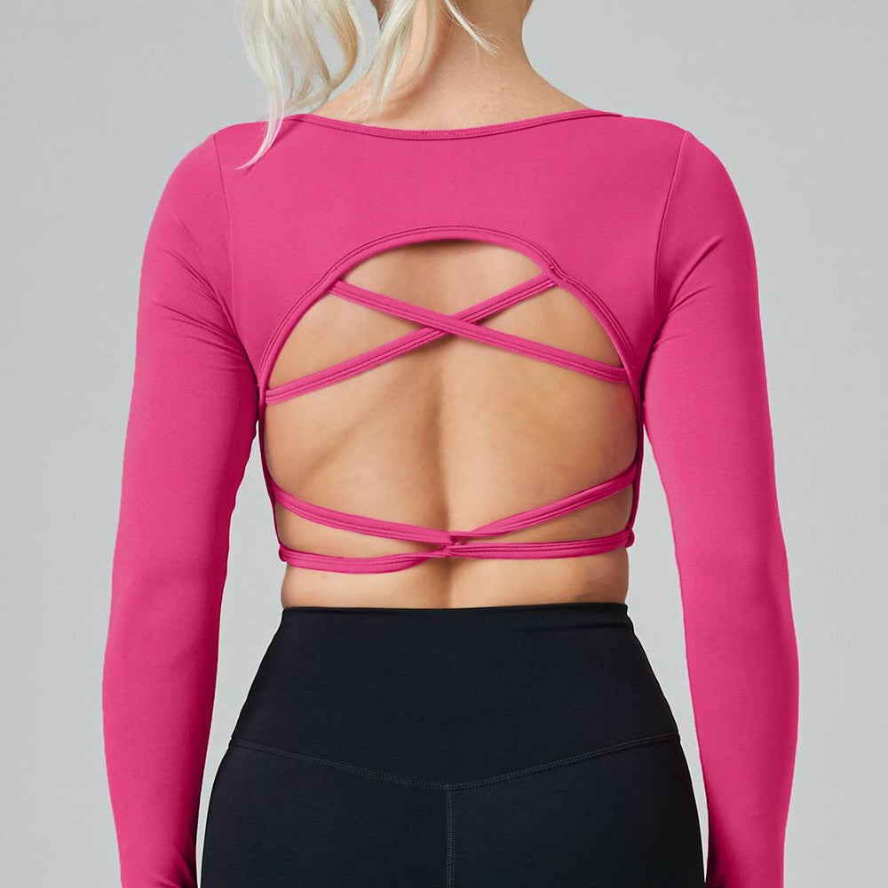 Long Sleeve Hollow Back Crop Workout Top for Women Sport Gym Top - EX-STOCK Canada
