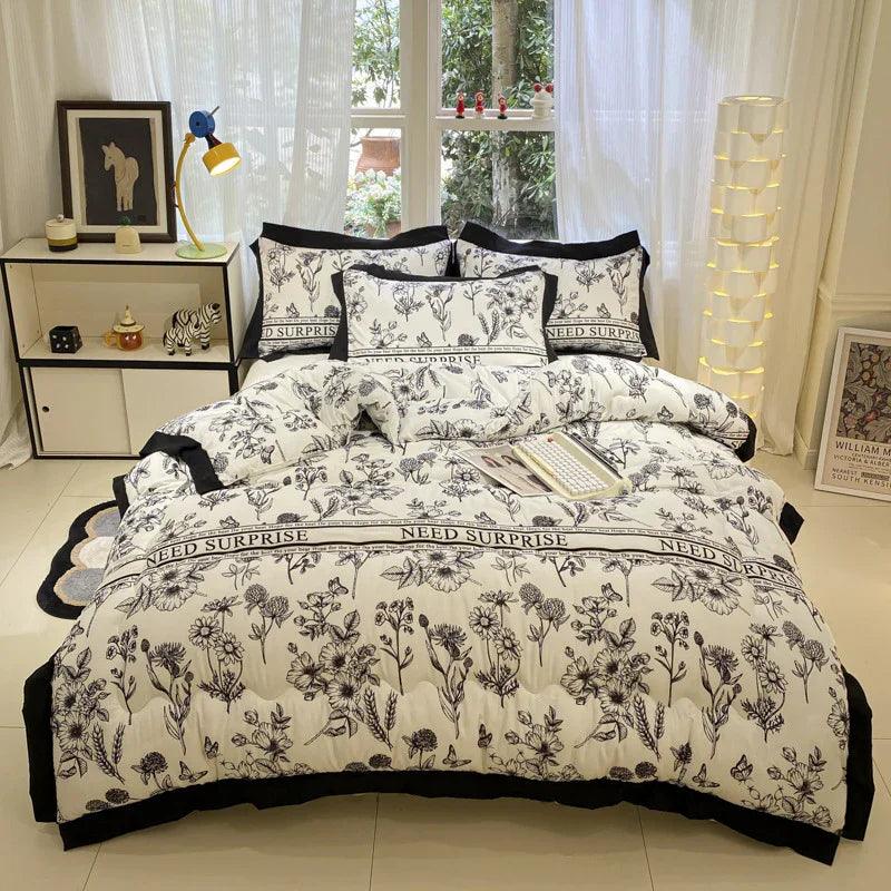 Couette en coton lavé brossé épais Hepburn noir avec dentelle, chaudeEX-STOCK Canada