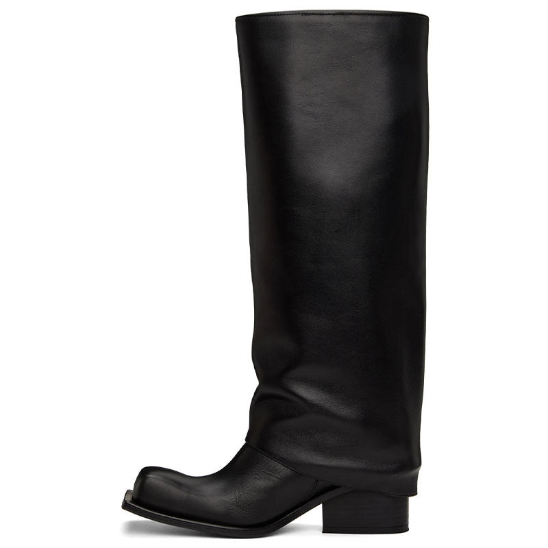 Black knee-high boot on a white background