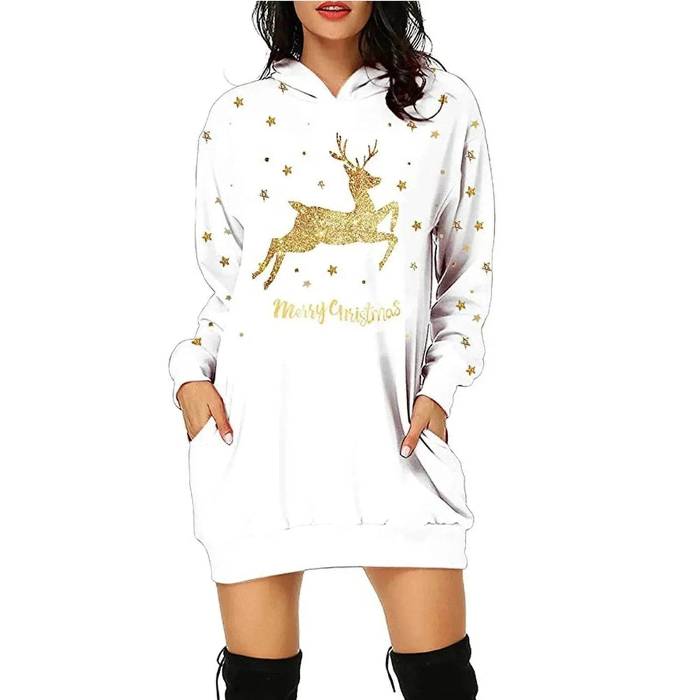 Christmas hot sale printed mid-length pocket hooded long-sleeved sweater - EX-STOCK Canada