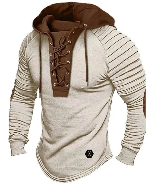 Spring And fall Pure Color Tied Hoodie Street fashion Bronzing Lacing Sweatshirt - EX-STOCK Canada