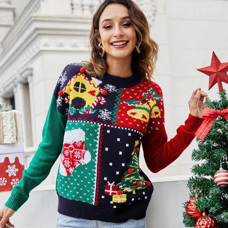Women's Pullover Christmas Tree Snowflake Christmas Knit Sweater EX-STOCK Canada