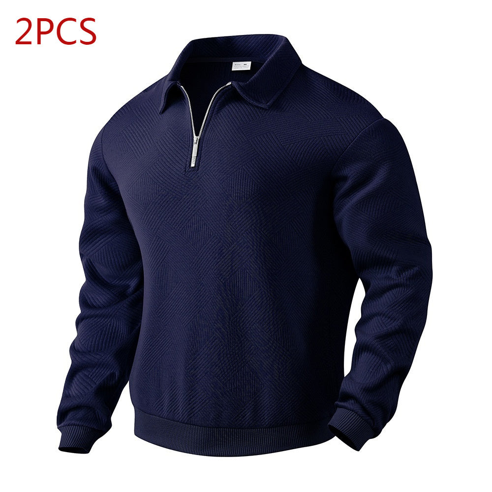 Lapel Jacquard Half-zipper Sweatshirt Fashion Solid Color Long-sleeved Tops For Men Clothing EX-STOCK Canada