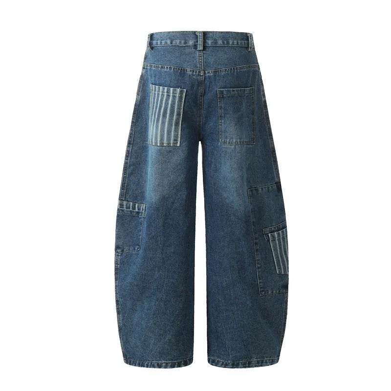 American Style Vintage Stripe Pocket Stitching Machete Baggy Jeans Pant For Men And Women - EX-STOCK Canada