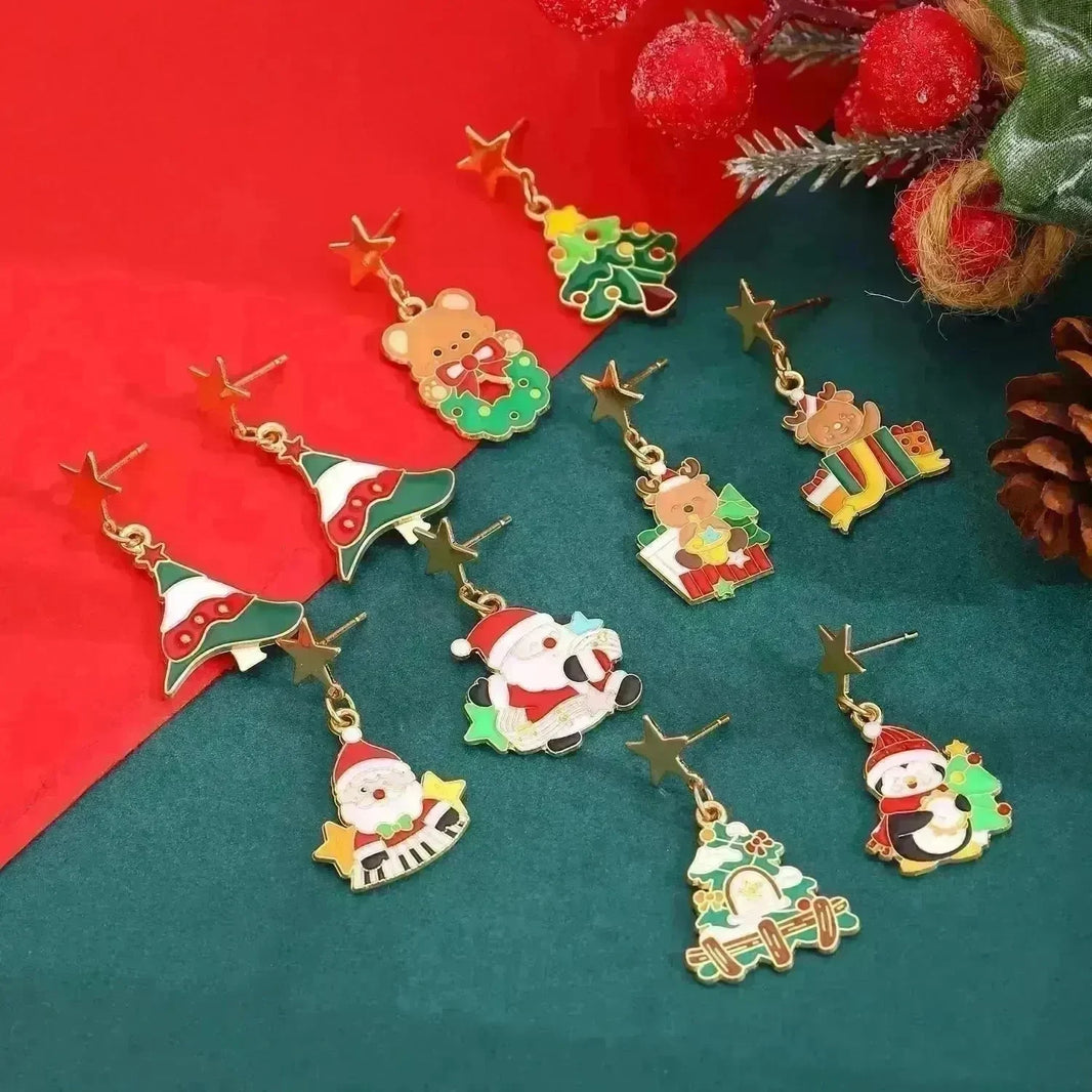 Fashionable Asymmetric Cartoon Dripping Oil Christmas Elk Earrings - EX-STOCK CANADA