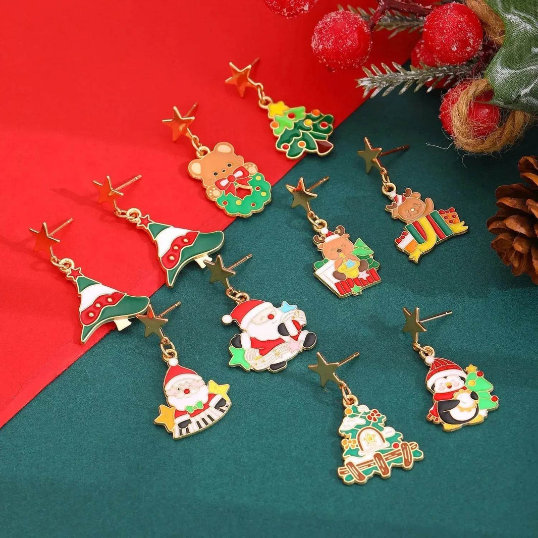 Fashionable Asymmetric Cartoon Dripping Oil Christmas Elk Earrings - EX-STOCK Canada