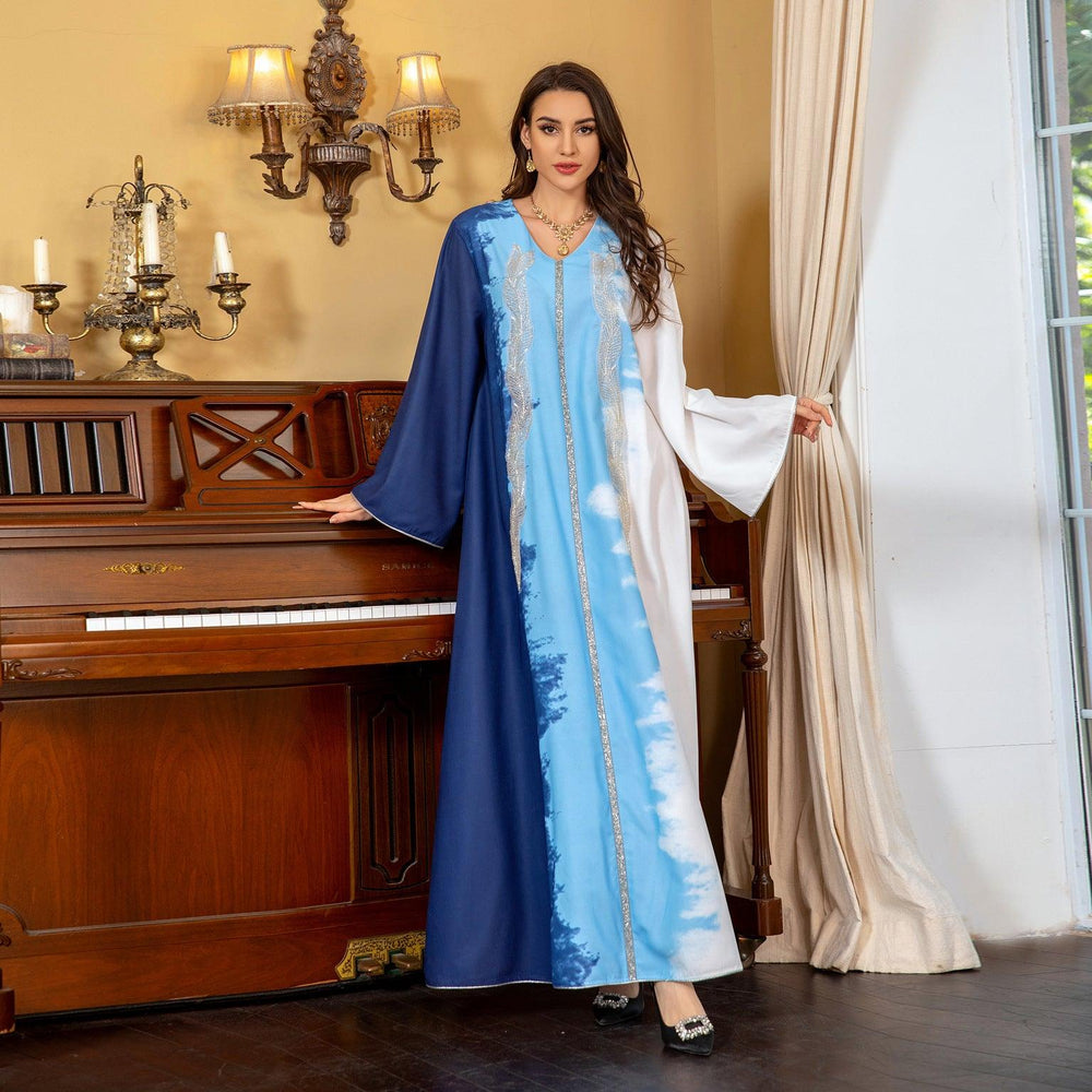 Robe musulmane brodée de perles tie-dye avec strass - EX-STOCK Canada