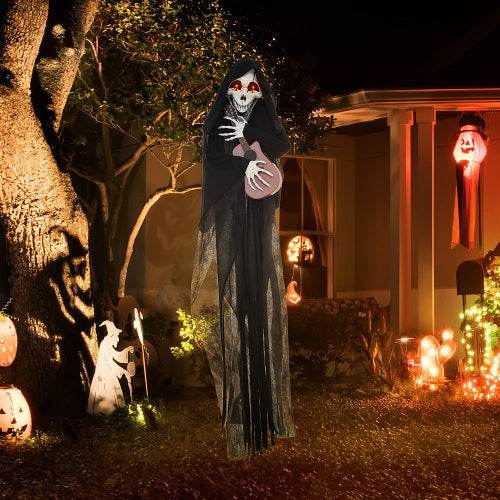 HOMCOM 4.3 Outdoor Halloween Decoration Animatronic Guitar-playing Grim Reaper, Sound And Motion Activated Animated Prop With Light Up Eyes Guitar Music - EX-STOCK Canada