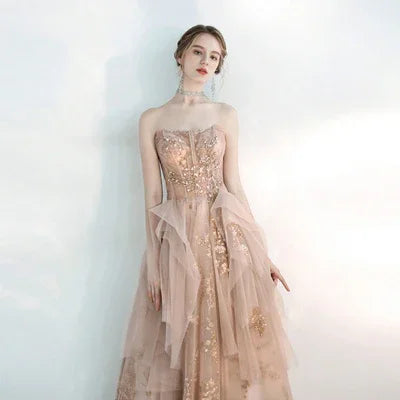 Toast Dress Female Wedding Bridesmaids Breast Wipe Long Skirt Dinner Annual Meeting Host EX-STOCK Canada