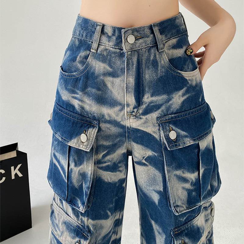 New Tie-dye Baggy CargoTrousers With Pockets Y2K Fashion High Waist Loose Wide Leg Pants Spring And Autumn - EX-STOCK Canada
