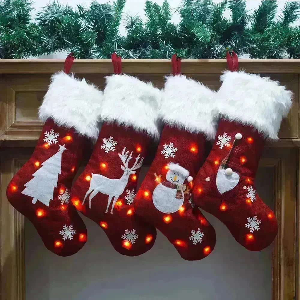 New Christmas Ornament With Light Burlap Embroidery Sock Gift Bag - EX-STOCK CANADA