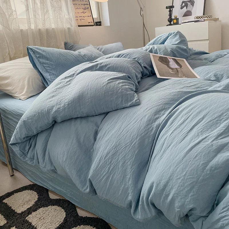 Four-piece Bed Set Solid Color Sanding Washed Cotton Duvet Cover EX-STOCK Canada