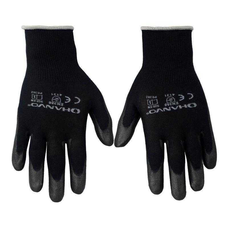 Gants de travail en polyester noir gris avec paume enduite de nitrile pour opérations fines