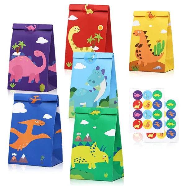 12Packs Christmas Dinosaur Candy Bags With 24Pcs Stickers Party Favor Bags Paper Gift Bags Treat Goody Gift Wrapping Bags For Christmas Halloween Dinosaur Themed Birthday Party Supplies - EX-STOCK Canada