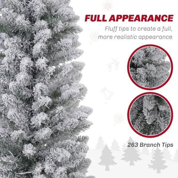Sapin de Noël artificiel pré-éclairé de 5 pieds avec lumière LED blanche chaude, branches enneigées, base en métal, sapin de Noël en forme de crayonEX-STOCK Canada