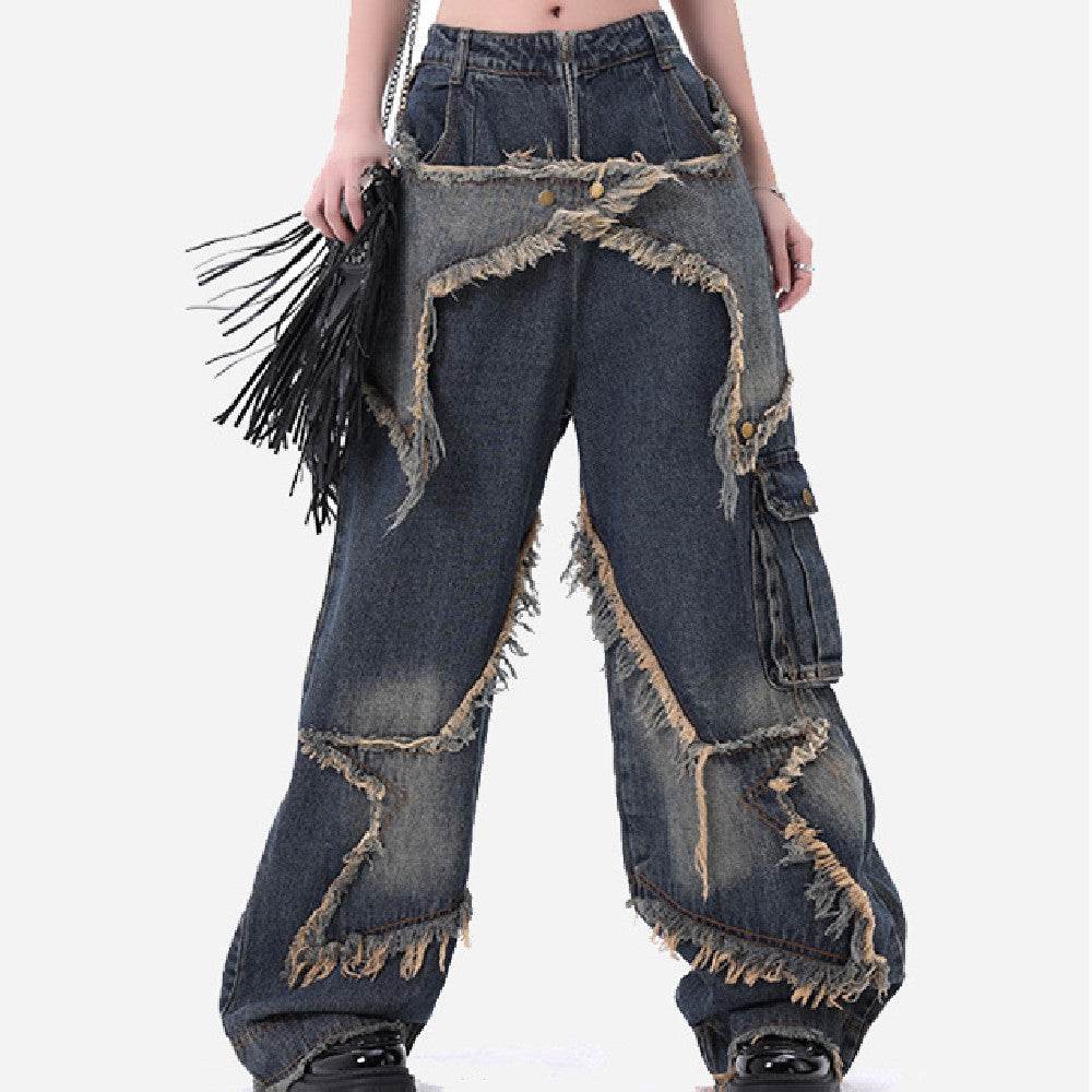 Distressed Denim Pant for women Oversized Streetstyle Patch Cargo Jeans Pant - EX-STOCK Canada