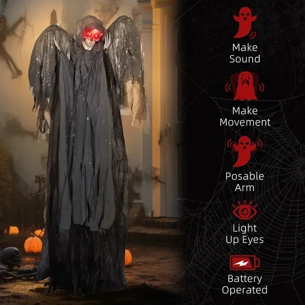 6.4 Life Size Winged Grim Reaper Outdoor Halloween Decoration Animatronic, Animated Prop WLight Up Eyes EX-STOCK Canada