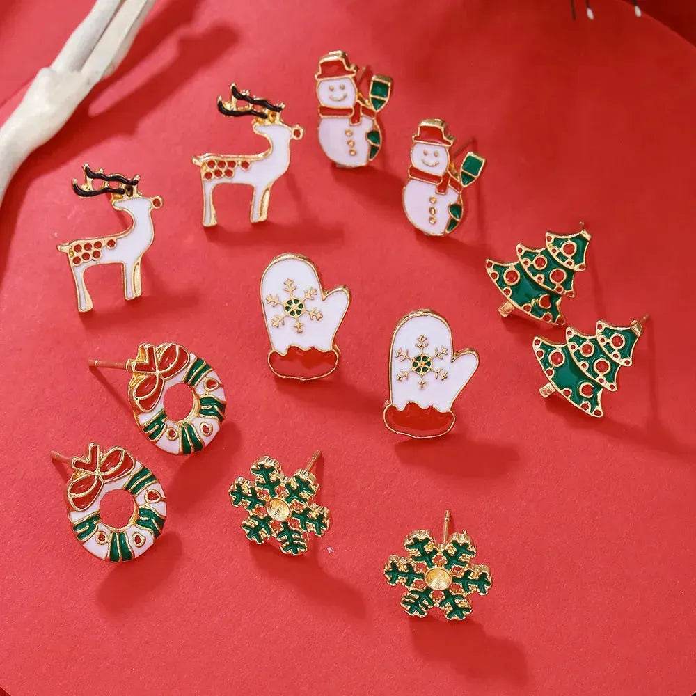 Christmas Stud Combination Suit Snowflake Elk Earrings - EX-STOCK Canada