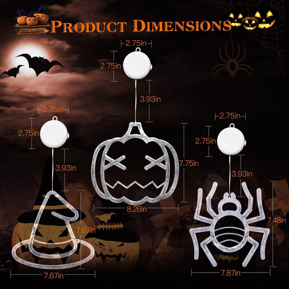 Set Of 3 Pack Halloween Window Light Spider Witch Hat Pumpkin With Orange Light Hanging Halloween Decoration Light With Suction Cup Hanging Holes - EX-STOCK Canada