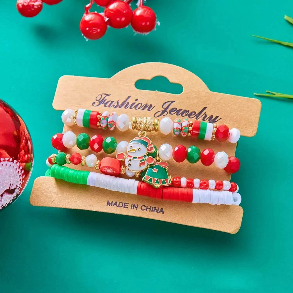 4pcs Christmas Snowman Handmade Beaded Bracelet set gift idea - EX-STOCK Canada