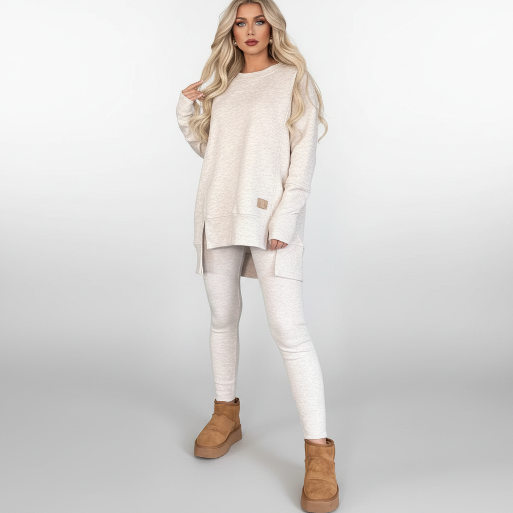 Women's Slit Long Sleeve Top & Trousers Suit | White, Black, Army Green, Reddish Brown | S–XXXL