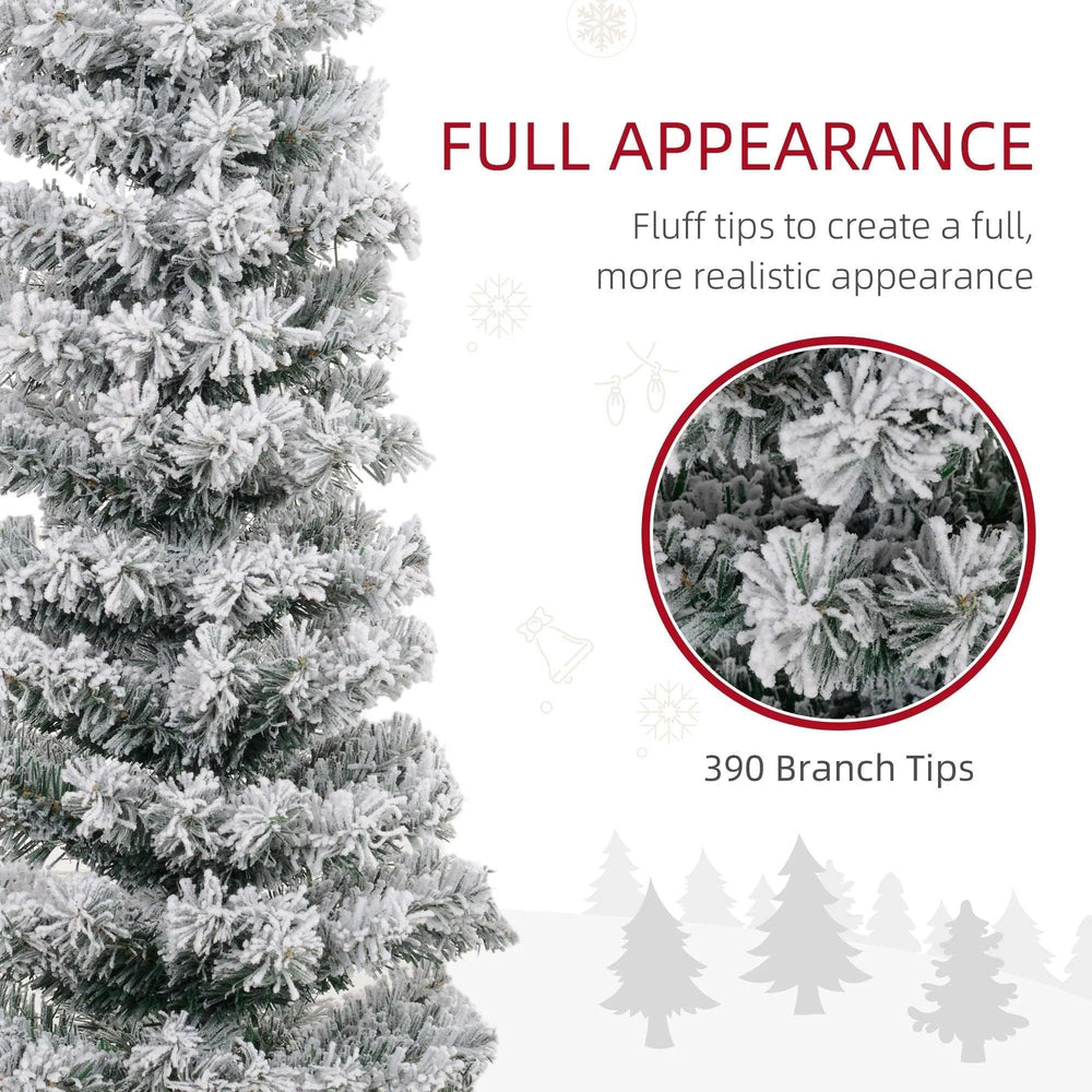 5ft Flocked Christmas Tree, Pencil Christmas Tree With Realistic Branch Tips, Folding Metal Stand, Green EX-STOCK Canada