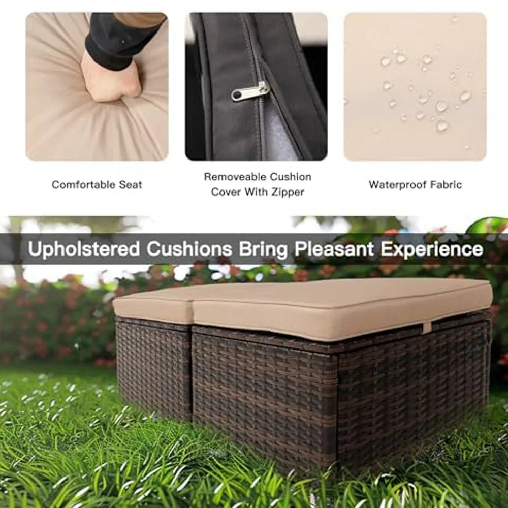 2 Wicker Ottomans, Multipurpose Outdoor Furniture For Patio, Backyard, Additional Seating, Footrest, Side Table With Storage, Removable Cushions EX-STOCK Canada