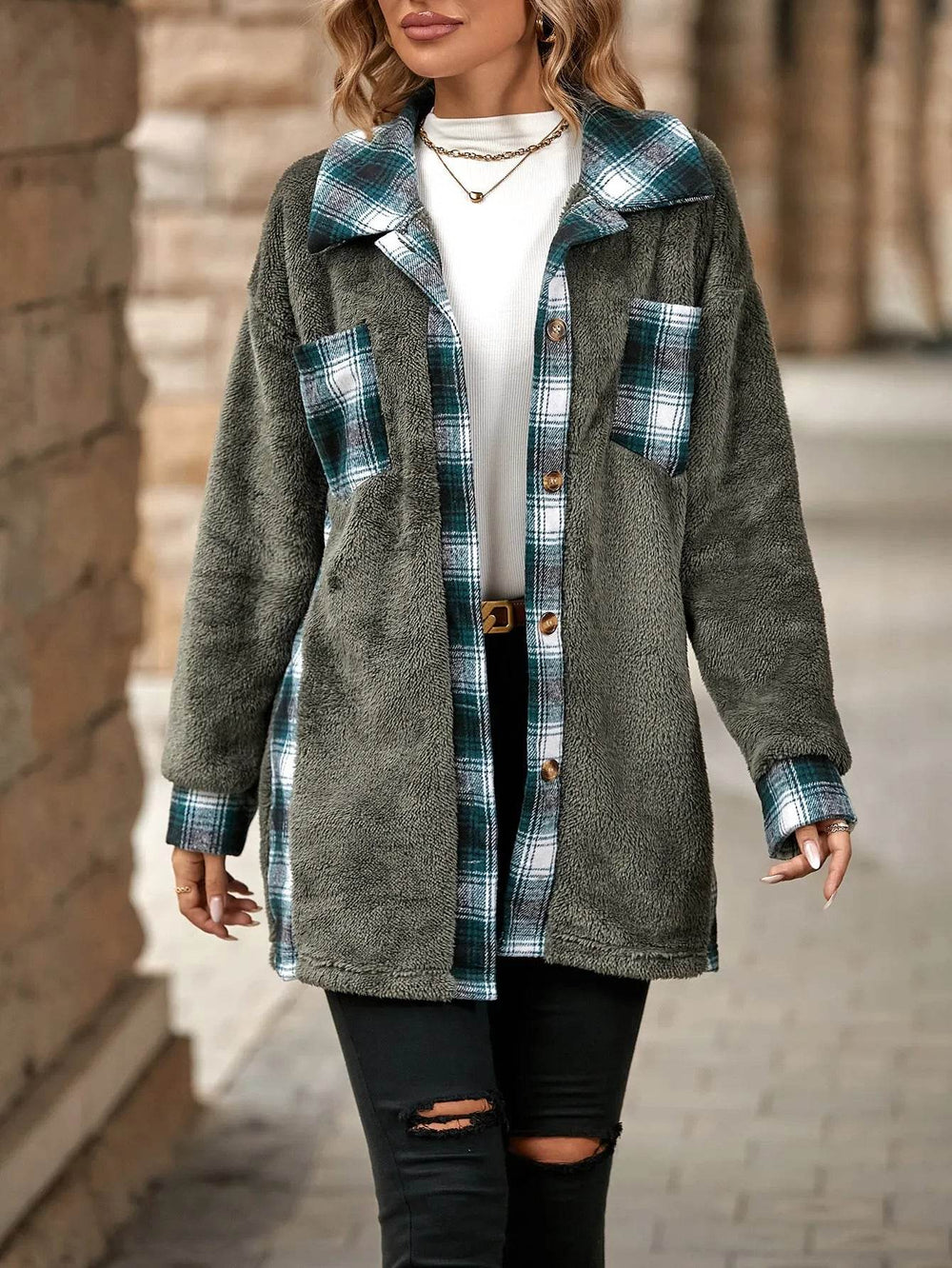 Plaid Woolen Coat Fashion Lapel Single-breasted Mid-length Coat Women's Clothing - EX-STOCK Canada