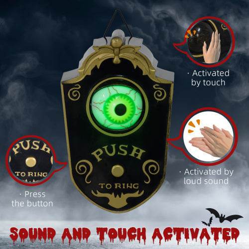 HOMCOM 7.1 Halloween Decoration, Animatronic Doorbell With Simulation Light-up Eyeball, Sound And Motion Activated Animated Prop W Piercing Doorbell Sound - EX-STOCK Canada