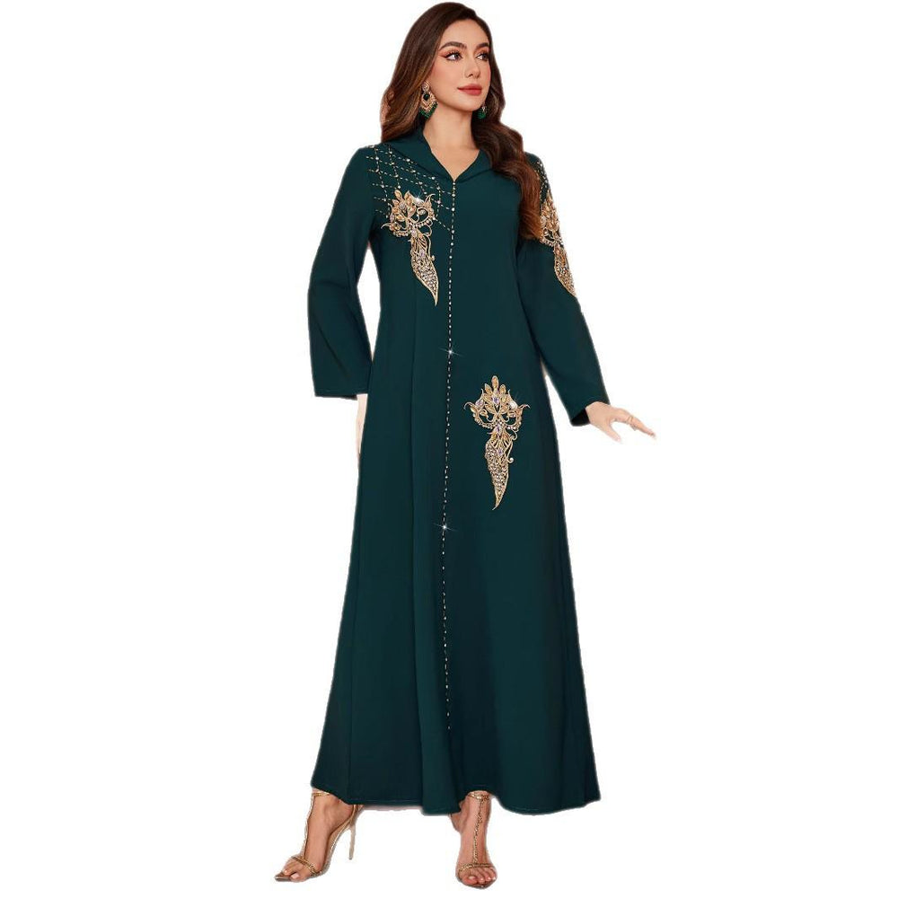 ZF4061 Robe Musulmane à Capuche Vert FoncéEX-STOCK Canada