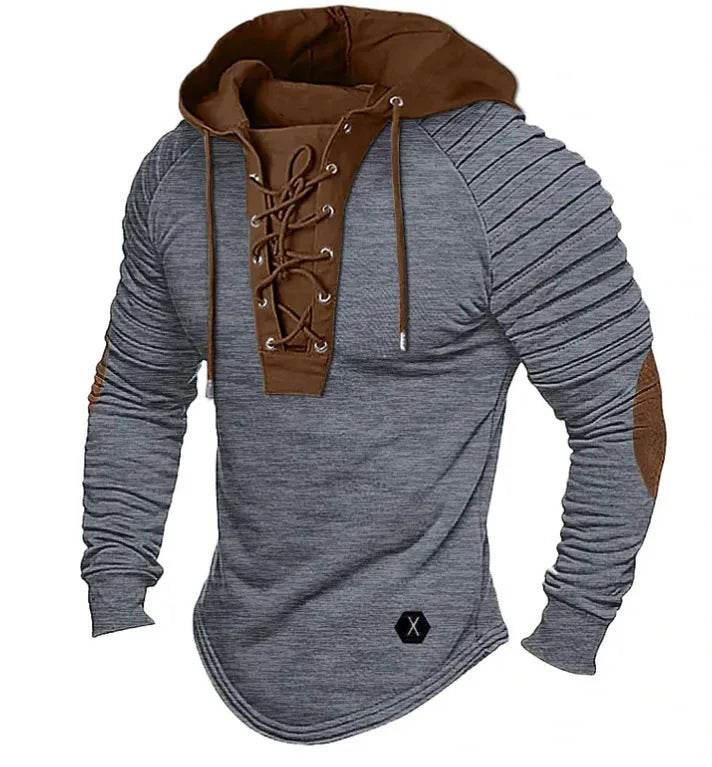Spring And fall Pure Color Tied Hoodie Street fashion Bronzing Lacing Sweatshirt - EX-STOCK Canada