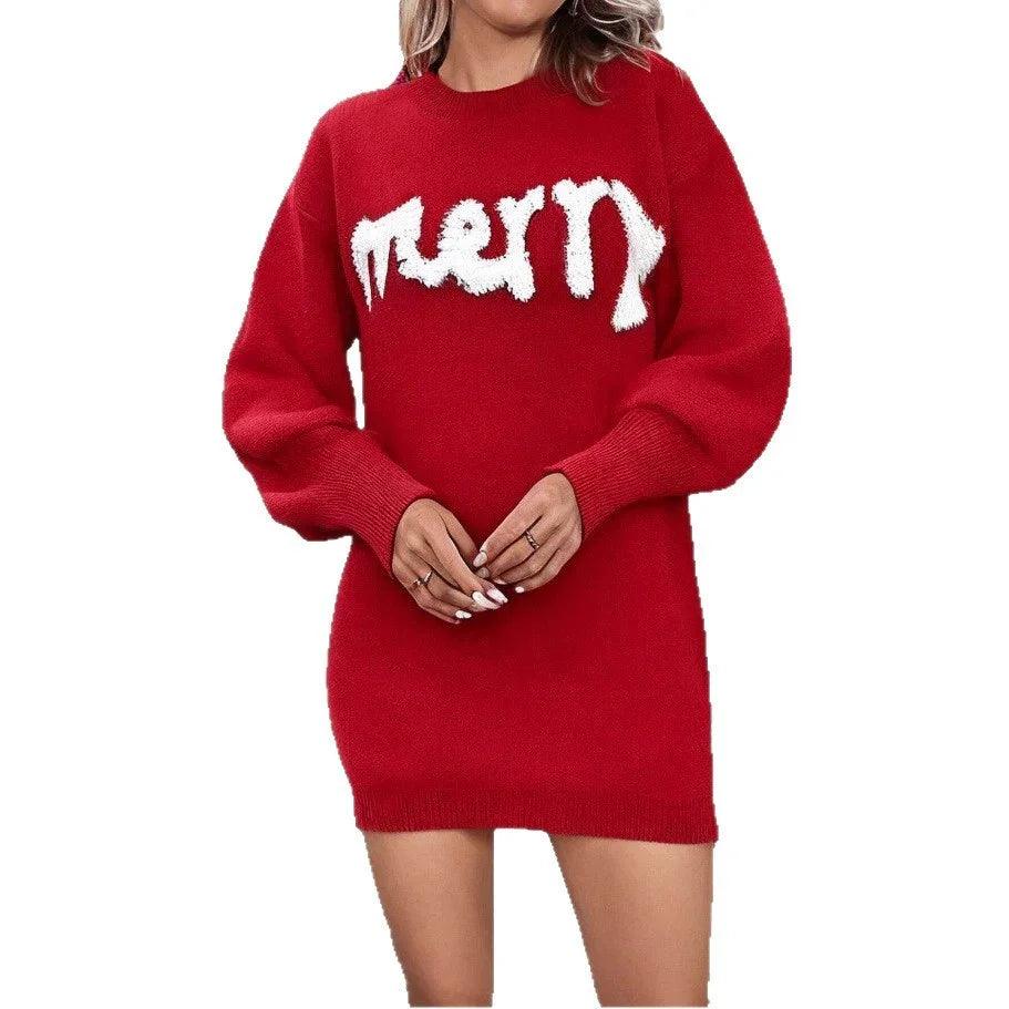 Robe fourreau femme en tricot à col rond avec manches lanterneEX-STOCK Canada