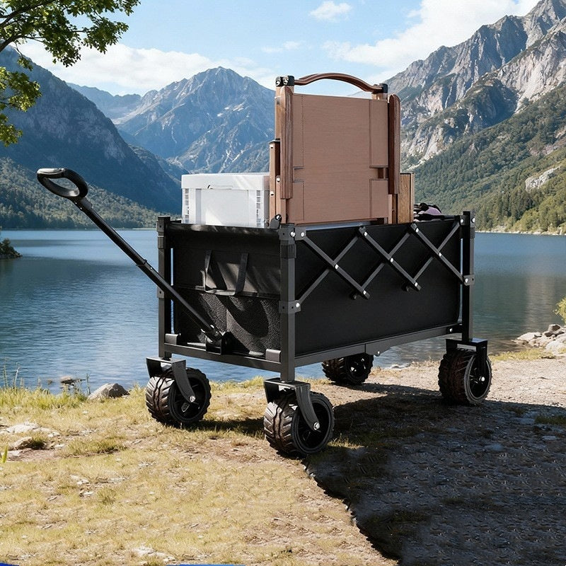Folding Camping Wagon Cart, Black or Pink, 6/7-Inch Wheels