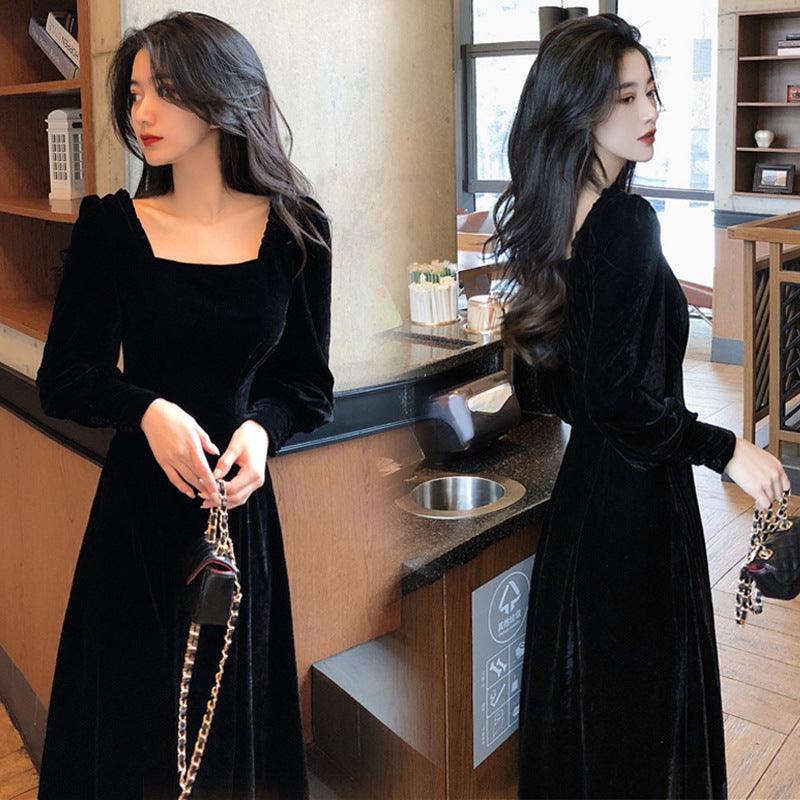 Women's Square Neck Solid Velvet Dress EX-STOCK Canada