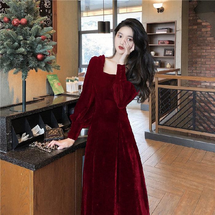 Women's Square Neck Solid Velvet Dress EX-STOCK Canada