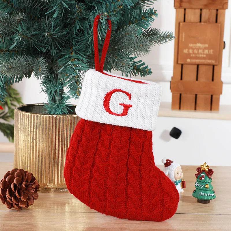 Cute Letters Christmas Stockings Decorative Creative Tree Pendant Wool Knitted Socks - EX-STOCK Canada