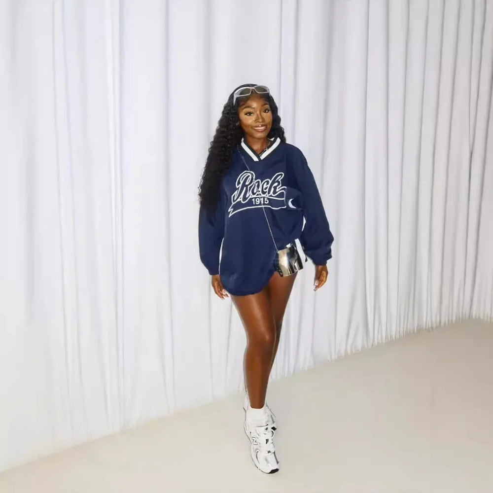 Women's Letter Print Color Block Loose Sweatshirt EX-STOCK Canada