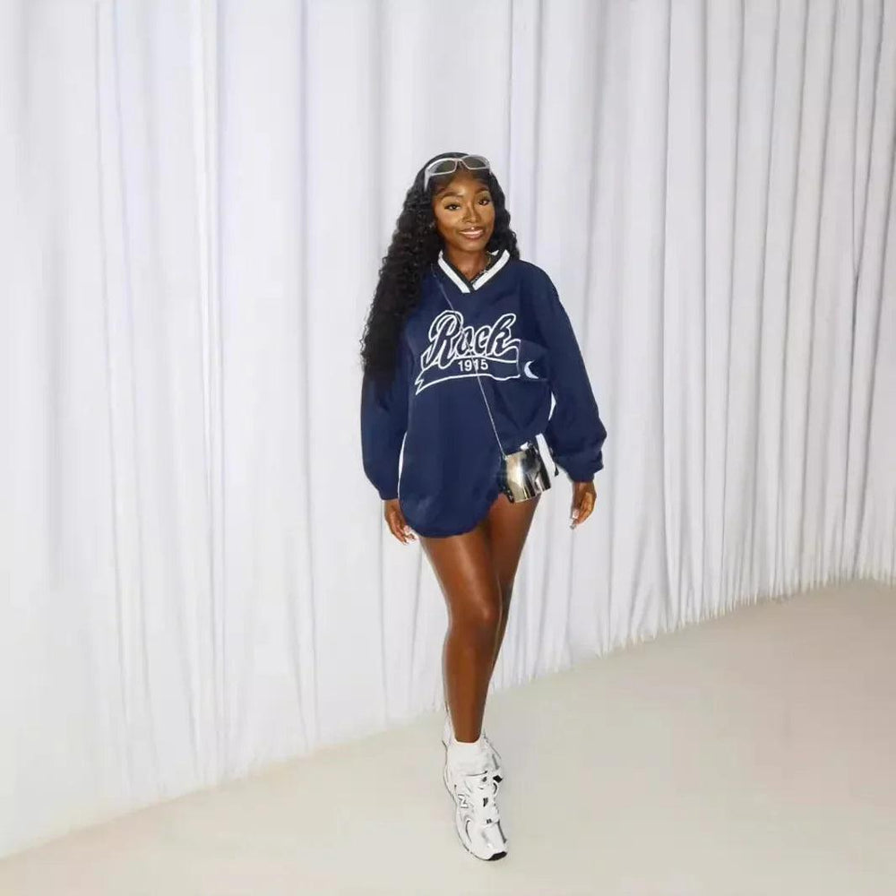 Women's Letter Print Color Block Loose Sweatshirt EX-STOCK Canada