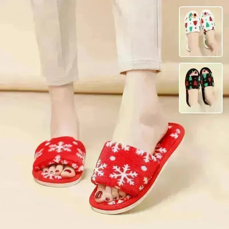 Christmas Tree Home Slippers Fashion Floor Bedroom Open-toe Plush Slippers For Women Fuzzy House Shoes - EX-STOCK CANADA
