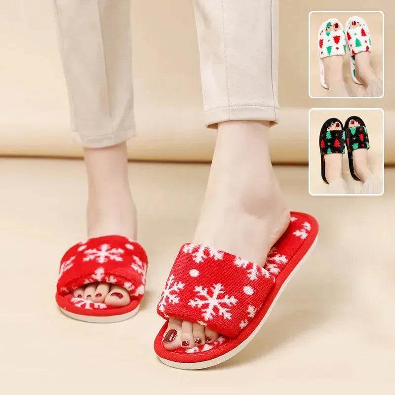 Christmas Tree Home Slippers Fashion Floor Bedroom Open-toe Plush Slippers For Women Fuzzy House Shoes - EX-STOCK Canada
