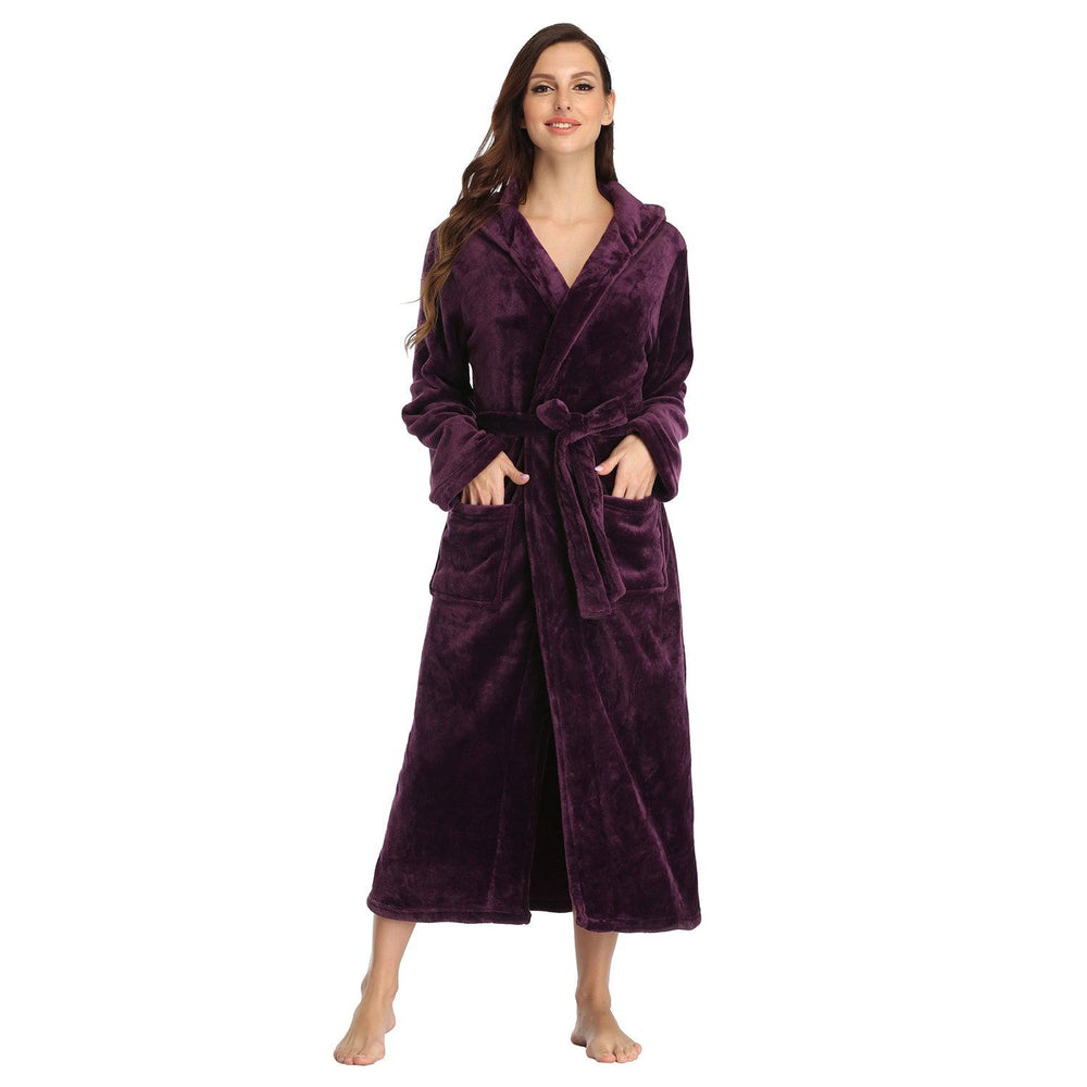 Peignoir long pour femmes RONGTAI en polaire douce, robe de nuit épaisse avec capuche et poches, vêtement de nuit moelleux pour hommesEX-STOCK Canada