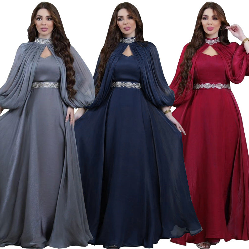 Robe Abaya féminine en satin de soie brillante à deux pièces pour perçage chaud - EX-STOCK Canada