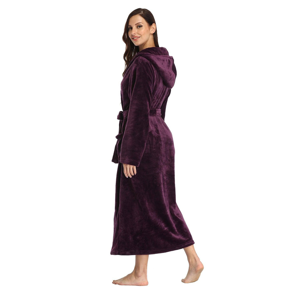 Peignoir long pour femmes RONGTAI en polaire douce, robe de nuit épaisse avec capuche et poches, vêtement de nuit moelleux pour hommesEX-STOCK Canada