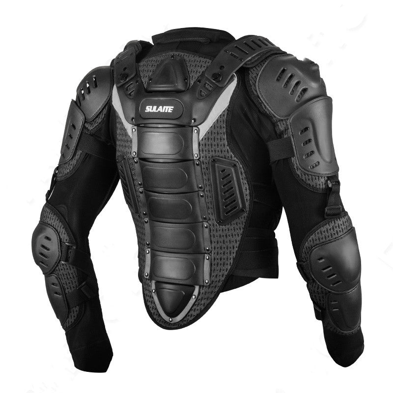 Black motorcycle armor vest with integrated shoulder and elbow pads, featuring a textured mesh back panel and the brand name 'SILAFIT' on the upper back, shown on a white background.