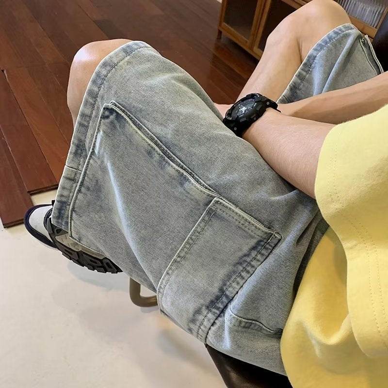 Baggy Denim Cargo Shorts For Men Jeans - Fashion Work Clothes - EX-STOCK Canada
