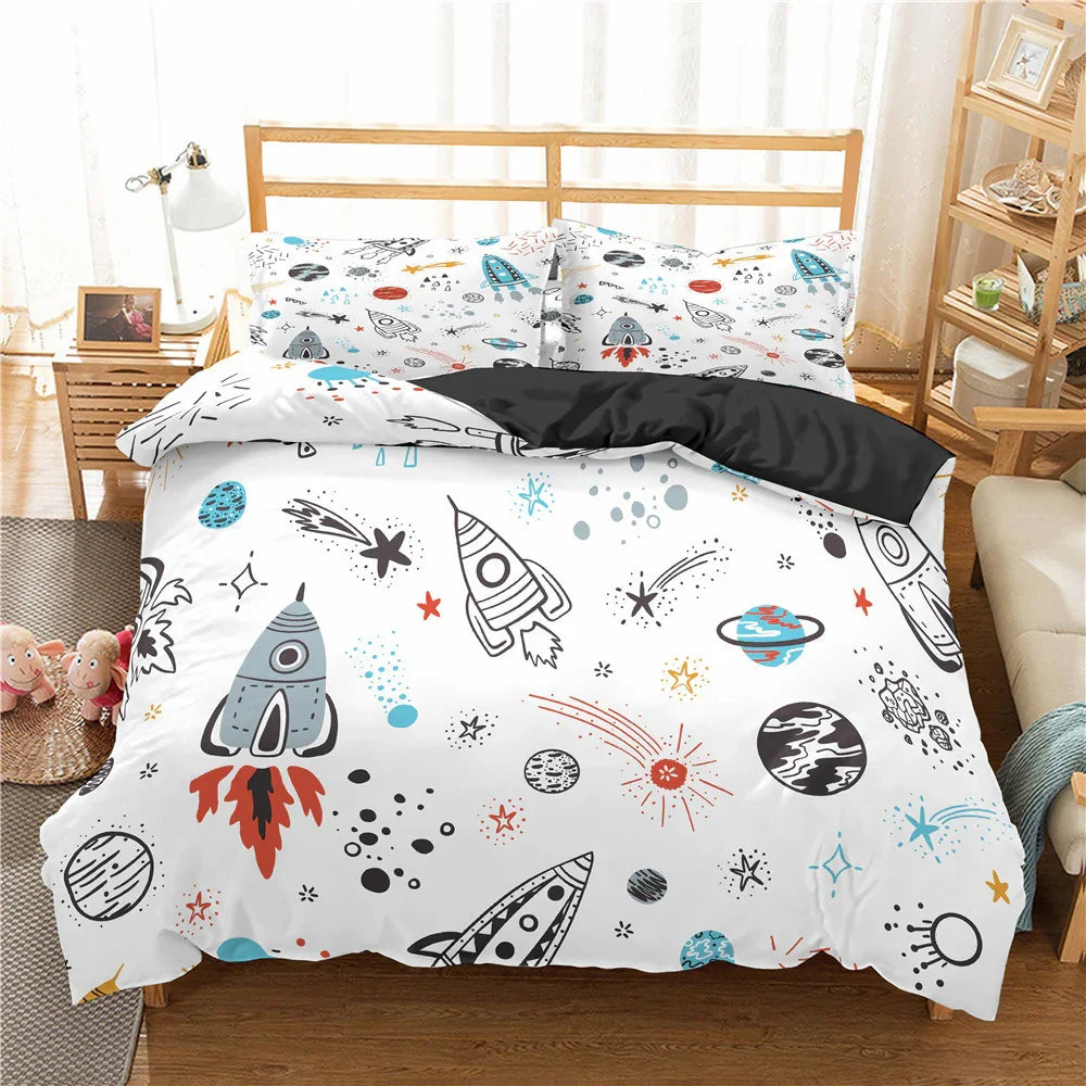 Cartoon Bedding Set Aerospace Astronaut Duvet Cover Quilt Cover Double Bed EX-STOCK Canada
